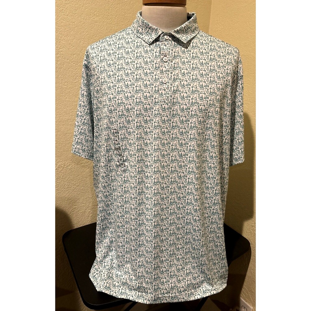 Walter Hagen Men Polo P11 Naples Golf Print Short Sleeve Sz XXL White Green